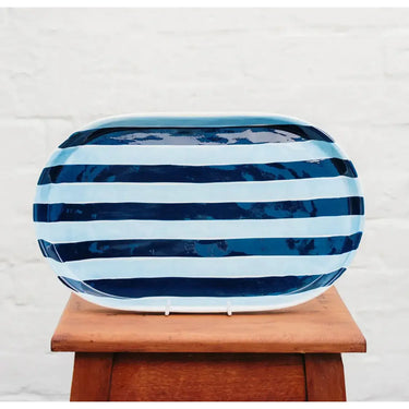 Oval Platter - Navy & Cornflower Blue Stripes – High quality House of Dudley homewares